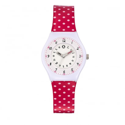 Uhr Mädchen LuluCastagnette Printanière Rot Kunststoffarmband mit weißen Punkten