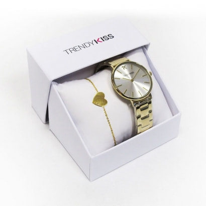 Box Trendy Kiss Herz Armband und Uhr Iris Damen aus Golden Metall