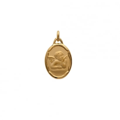 Pendentif Médaille Ange en Plaqué Or Jaune ovale