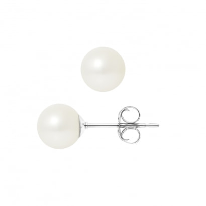 Pendientes de perlas culturas blancas 7.5 mm y oro Blanco 750/1000