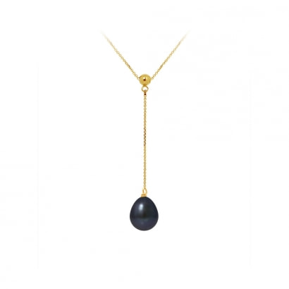 9 mm Perlen Halskette mit Schwarzen Zuchtperlen und 750/1000 Gelbgold-Verschluss
