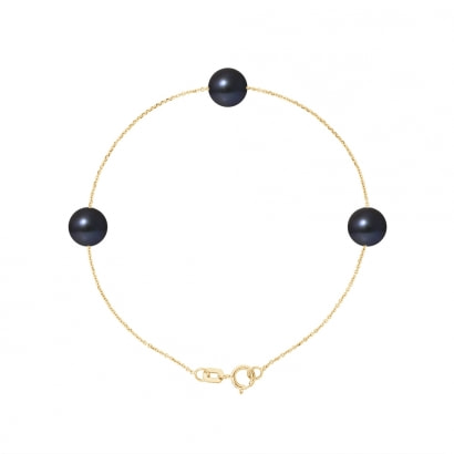 Bracelet 3 Perles de culture Noires et Or jaune 750/1000