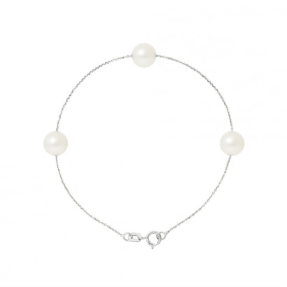 3 White Freshwater Pearls Bracelet and 750/1000 White Gold