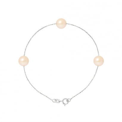 Bracelet 3 Perles de culture Rose Naturel et Or Blanc 750/1000