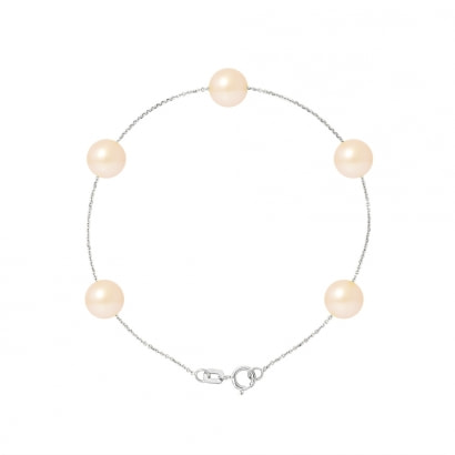 5 Natural Pink Freshwater Pearls Bracelet and 750/1000 White Gold