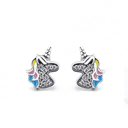 Einhorn-Ohrringe mit weißem Swarovski-Kristall und 925 Silber