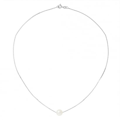 Collier Chaine Forcat Or blanc 750/1000 et Perle de Culture Blanche
