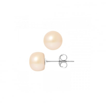 Boucles d'Oreilles Perles de Culture d'eau douce Roses et or Blanc 750/1000