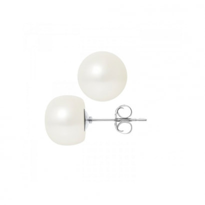 Boucles d'Oreilles Perles de Culture d'eau douce Blanches 10-11 mm et or Blanc 750/1000