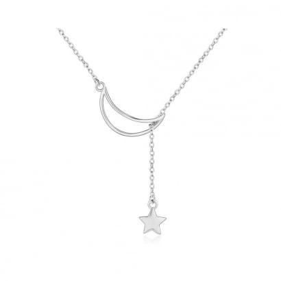 Moon and Star Pendant Necklace Silver 925