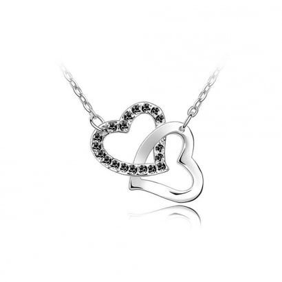Double Heart Necklace made with a Black crystal from Swarovski