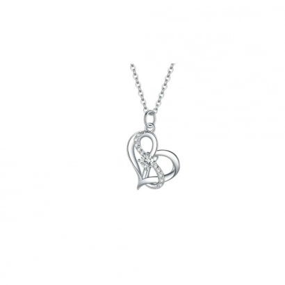  Heart and Infinity Pendant Necklace made with White Crystal from Swarovski and 925 Silver