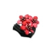 Rotes Lederbandarmband mit drei Blüten aus weißem Perlmutt und roten Perlen