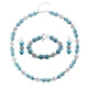 Parure Collier, Bracelet et Boucles d'oreilles Perles Bleues, Cristal et Plaqué Rhodium