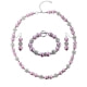 Schmuckset: Halskette und Hänge-Ohrringe mit rosafarbenen Perlen und weißen Kristallen
