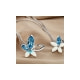 Blue Swarovski Crystal Elements Button Flower Necklace and Rhodium Plated