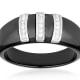 White Cubic Zirconia Crystals Black Ceramic Design Ring and Silver Sterling Mounting - T6