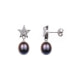 Black Freshwater Pearls Star Dangling Earrings and Silver Mounting